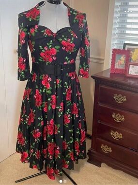NWT Hell Bunny size M long sleeve rose dress.